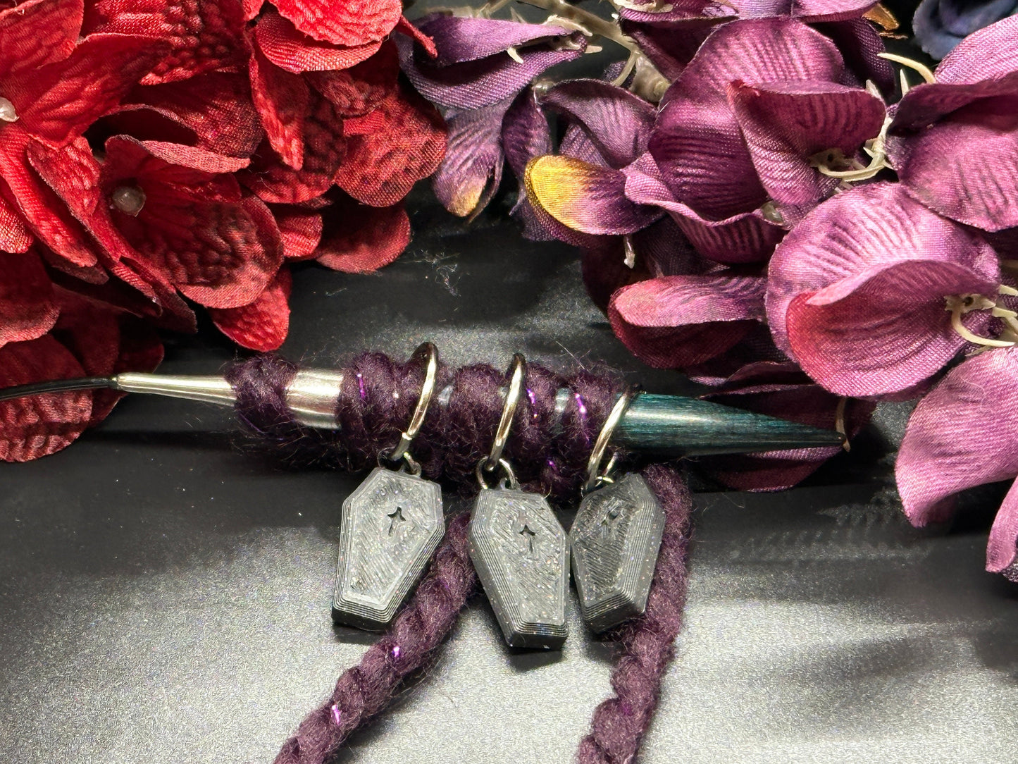 Coffin Stitch Marker Set for Knitting and Crochet, Place Keepers, Charm Bracelet, Keychain