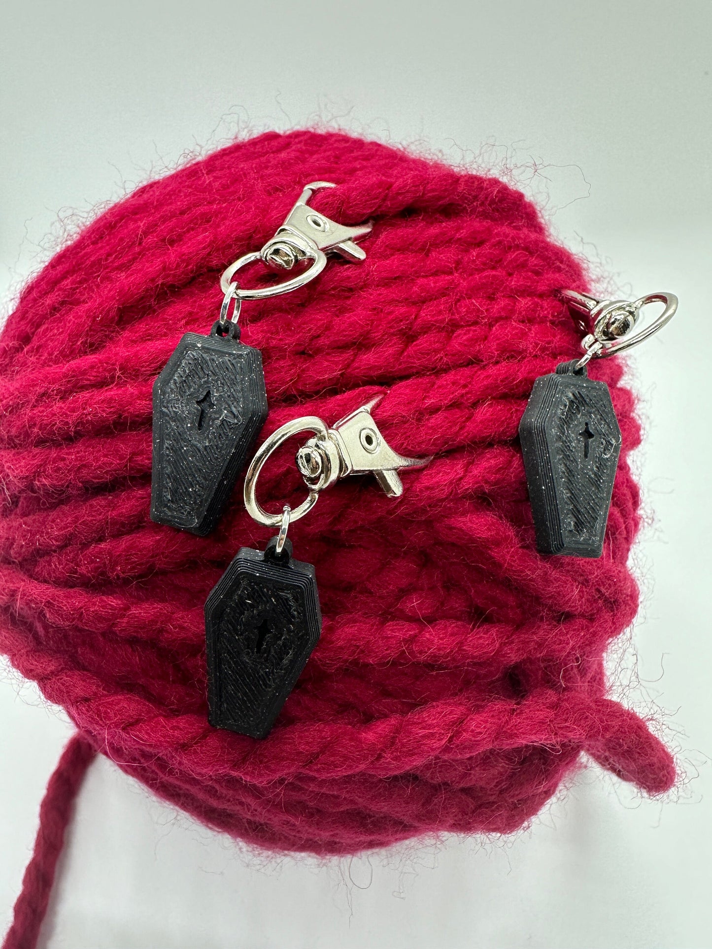 Coffin Stitch Marker Set for Knitting and Crochet, Place Keepers, Charm Bracelet, Keychain