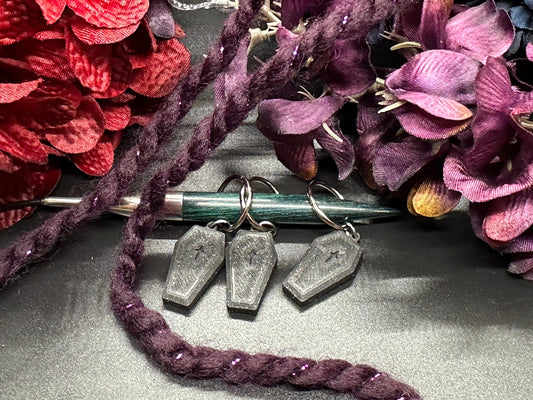 Coffin Stitch Marker Set for Knitting and Crochet, Place Keepers, Charm Bracelet, Keychain Obscurious Creations