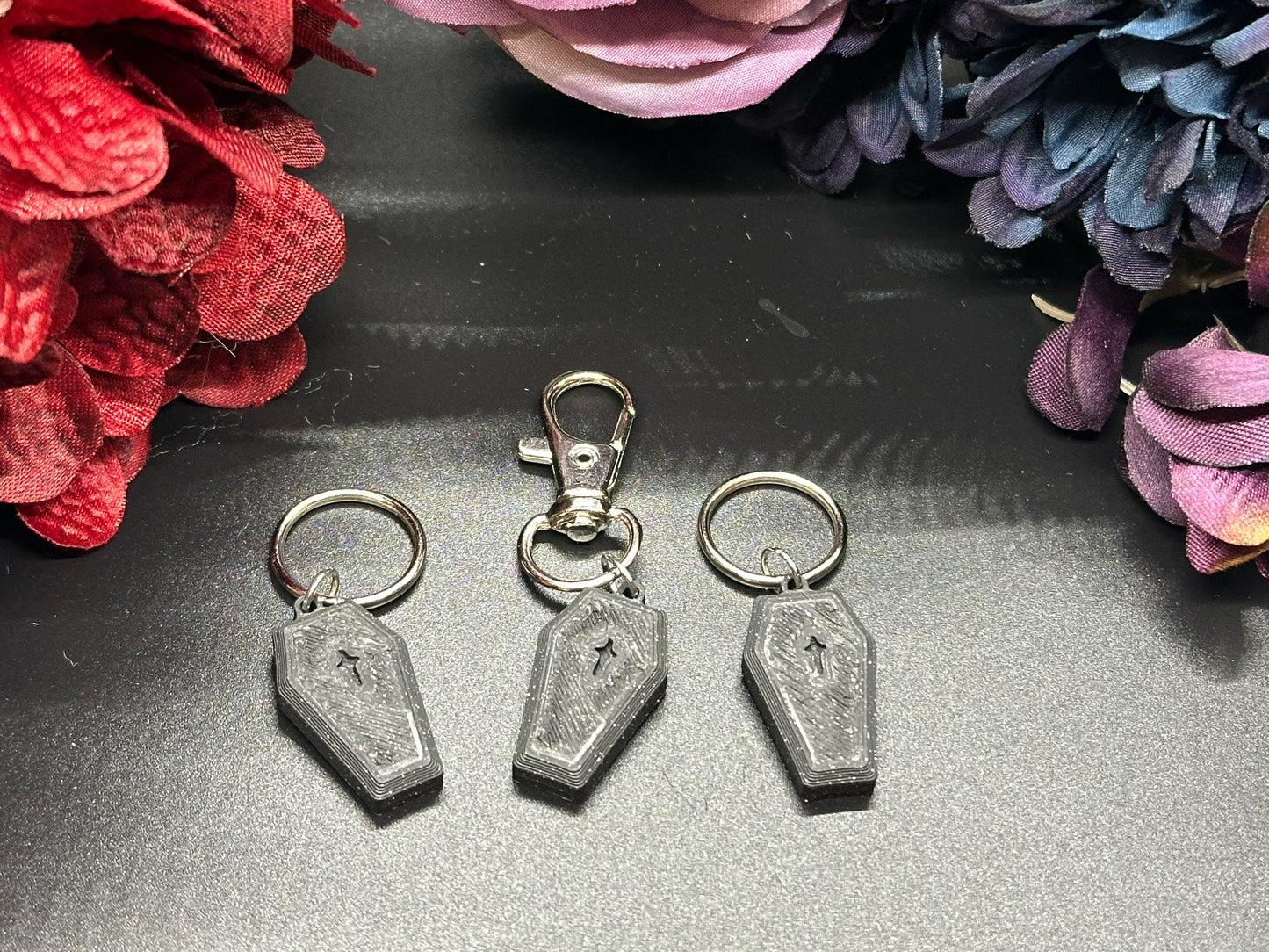 Coffin Stitch Marker Set for Knitting and Crochet, Place Keepers, Charm Bracelet, Keychain