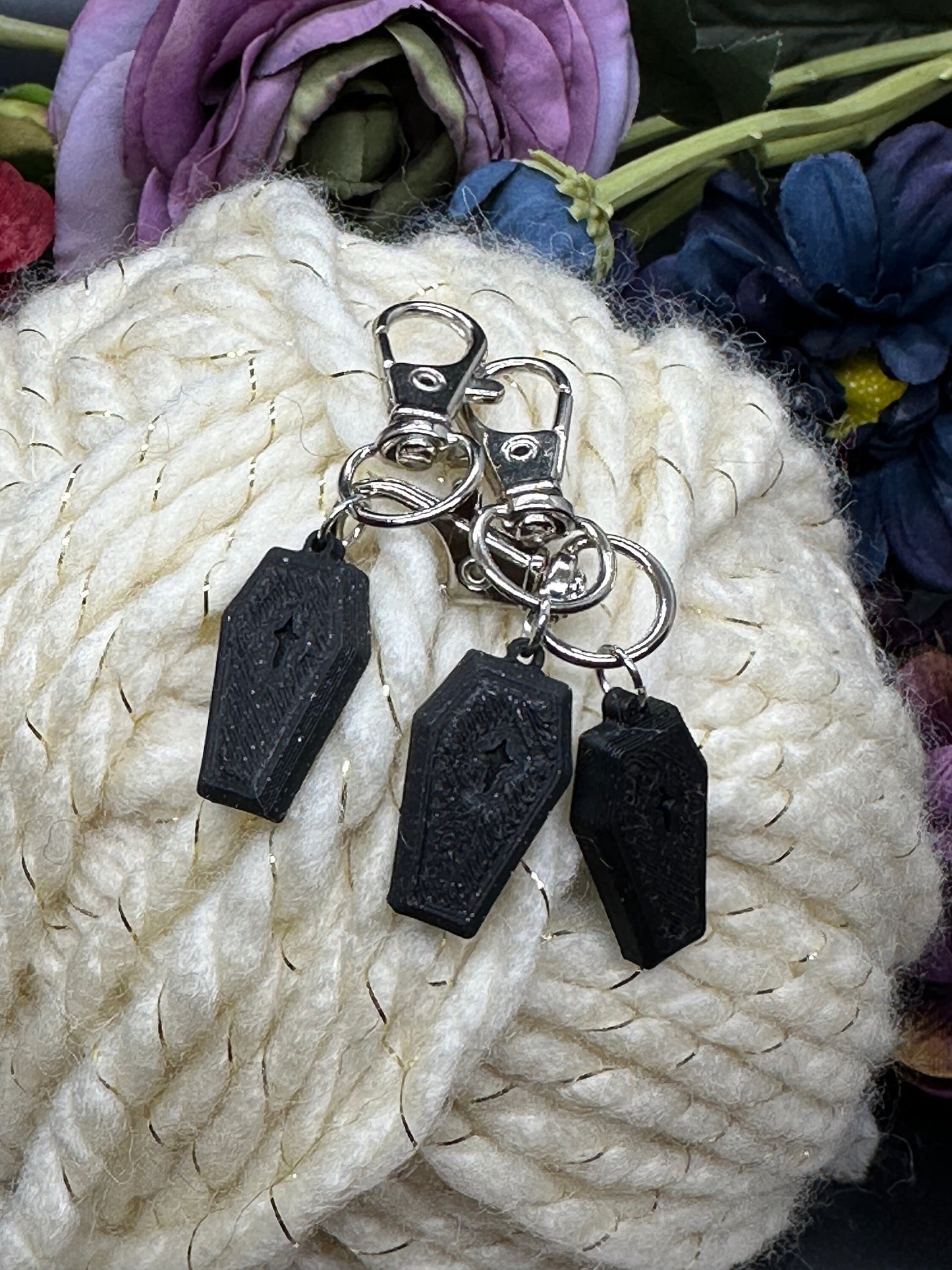 Coffin Stitch Marker Set for Knitting and Crochet, Place Keepers, Charm Bracelet, Keychain