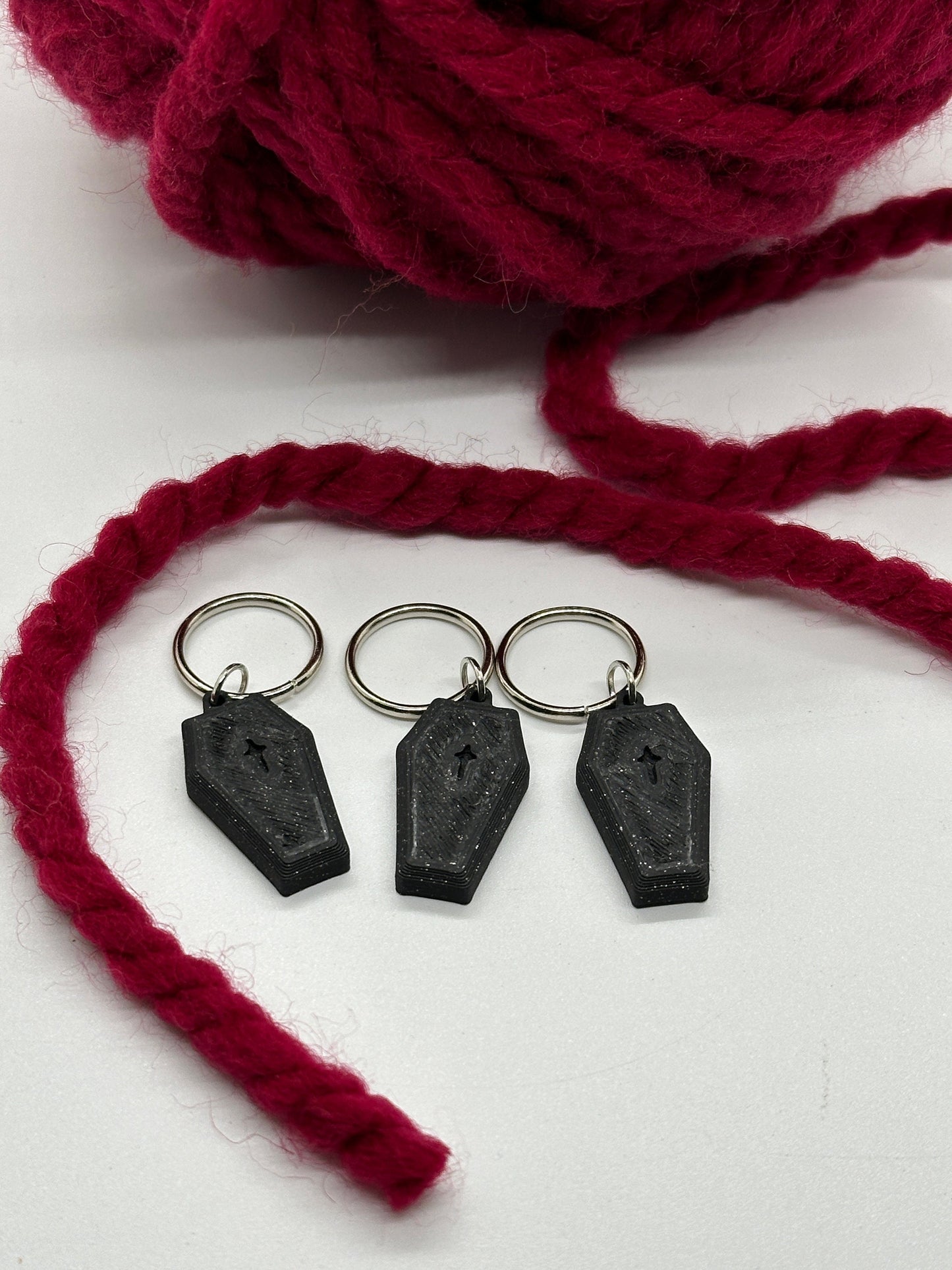 Coffin Stitch Marker Set for Knitting and Crochet, Place Keepers, Charm Bracelet, Keychain