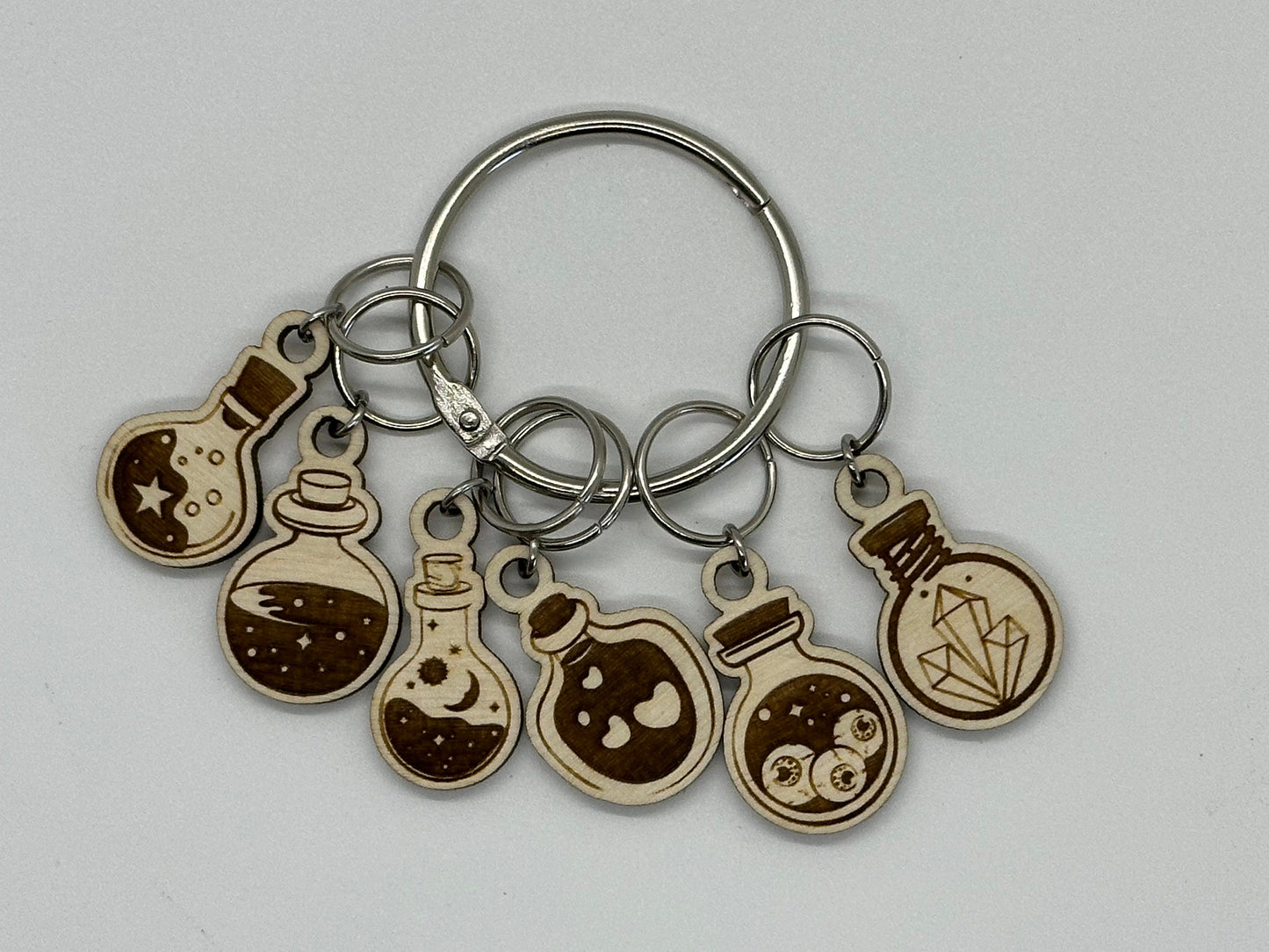 Spell Bottle Stitch Marker Set for Knitting and Crochet, Place Keepers, Charm Bracelet, Keychain