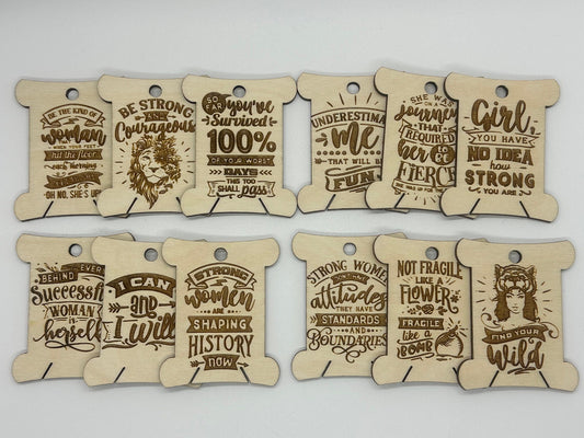 Wooden Bobbins - Female Power Floss Organization - Embroidery, Cross Stitch, Needlepoint - Sewing Storage Obscurious Creations