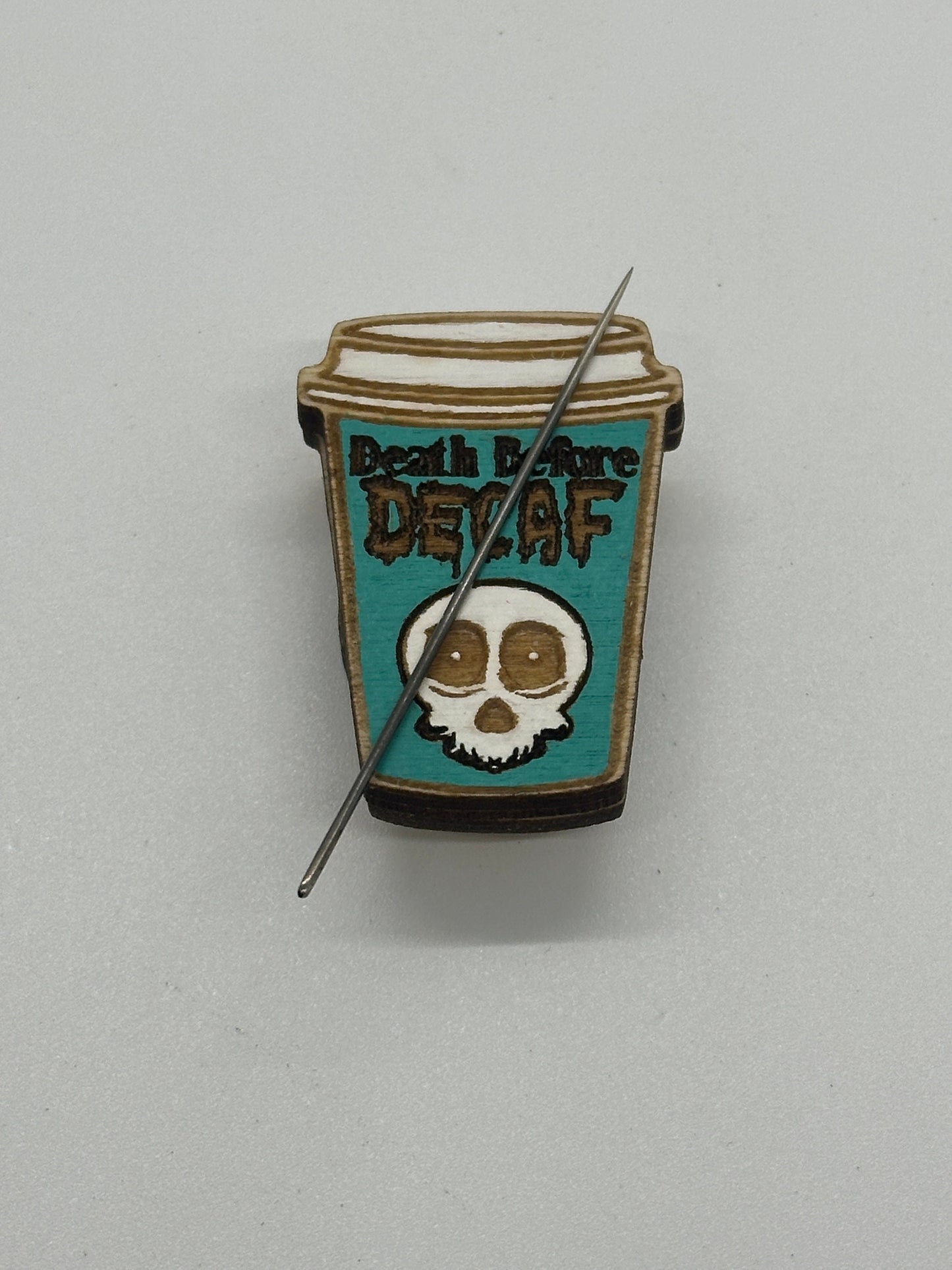 Death Before Decaf Needle Minder - Embroidery | Cross Stitch | Needlepoint | Crewel