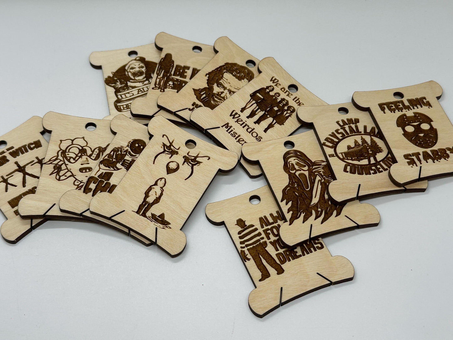 Horror Movie -Wooden Bobbins, Floss Organizer - Embroidery, Cross Stitch, Needlepoint - Sewing Storage