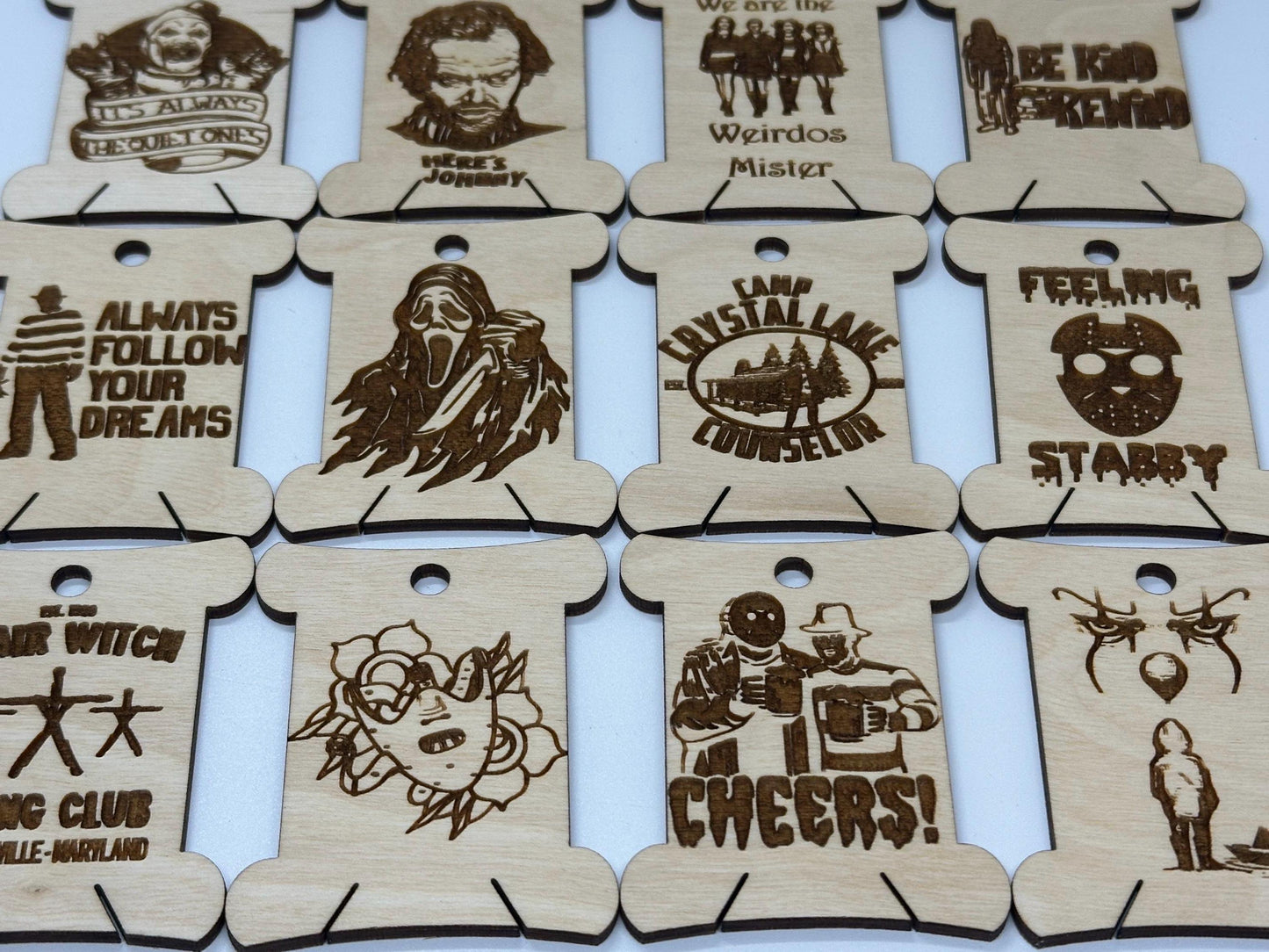 Horror Movie -Wooden Bobbins, Floss Organizer - Embroidery, Cross Stitch, Needlepoint - Sewing Storage