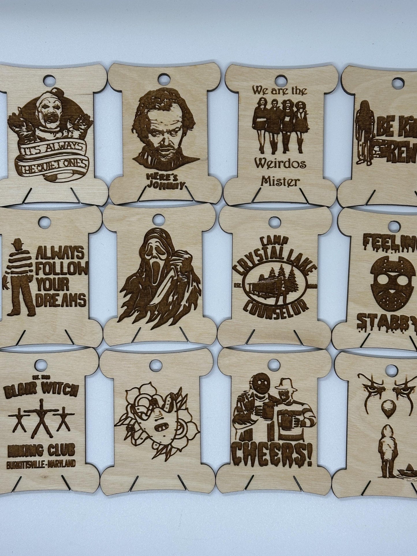 Horror Movie -Wooden Bobbins, Floss Organizer - Embroidery, Cross Stitch, Needlepoint - Sewing Storage