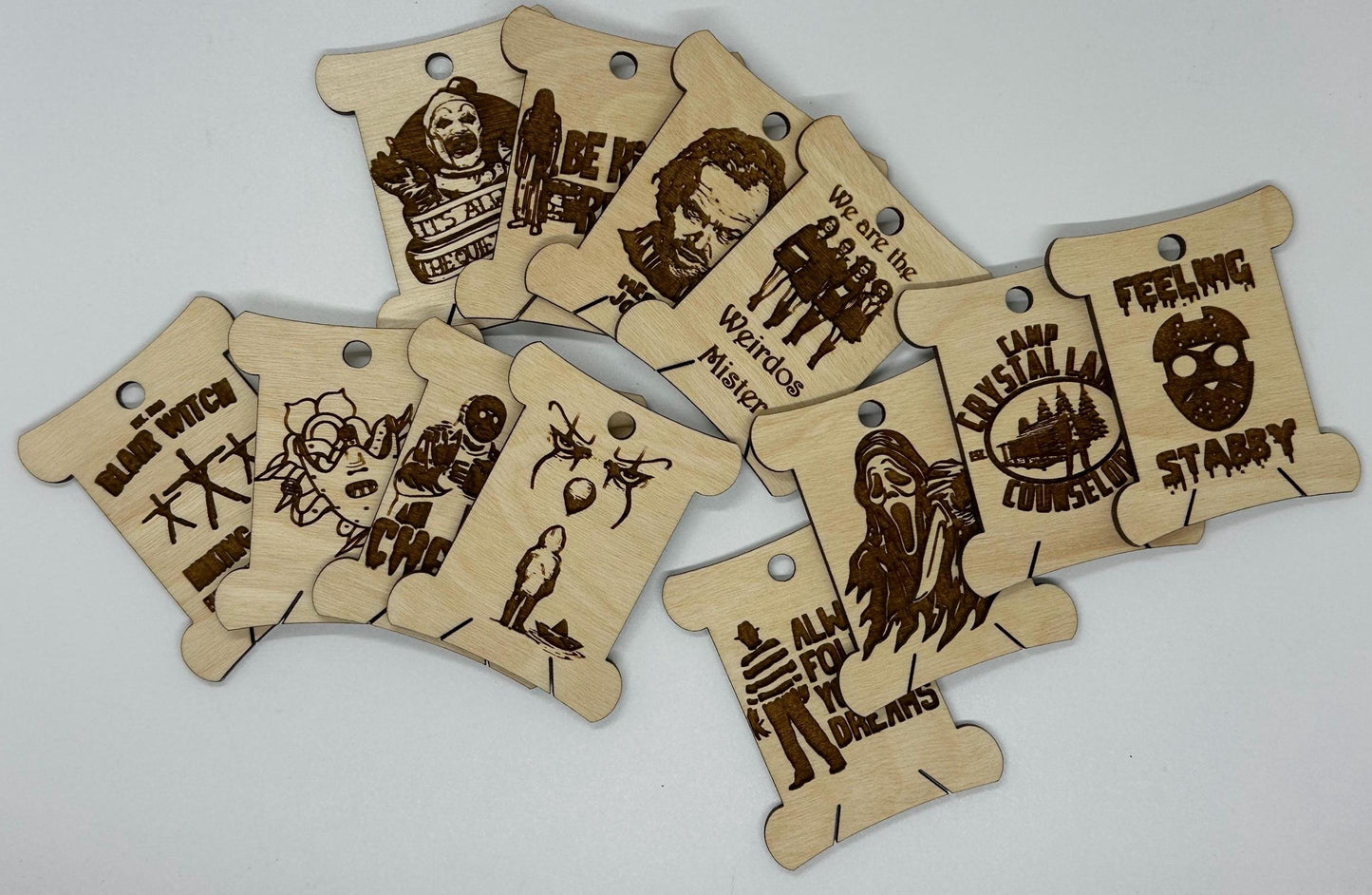 Horror Movie -Wooden Bobbins, Floss Organizer - Embroidery, Cross Stitch, Needlepoint - Sewing Storage