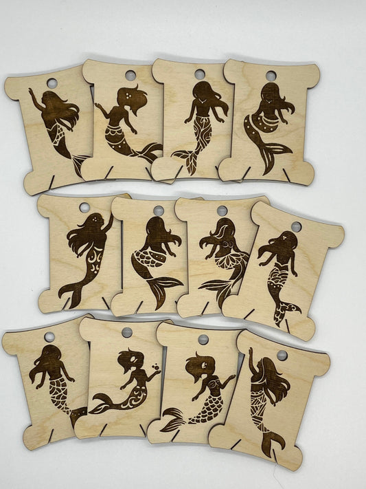 Wooden Mermaid Floss Bobbin - Thread Organizer - Embroidery | Cross Stitch | Needlepoint | Crewel Obscurious Creations
