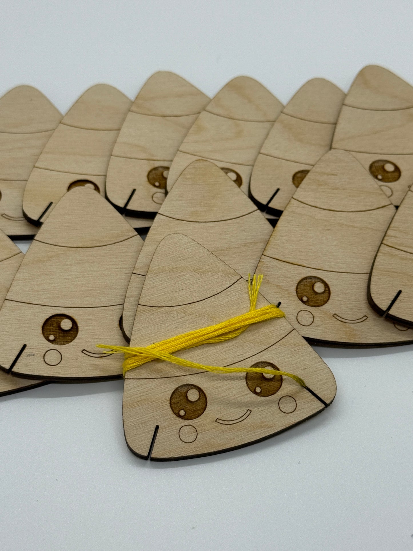 Happy Candy Corn Wooden Bobbins: Embroidery Floss Organizer, Set of 12