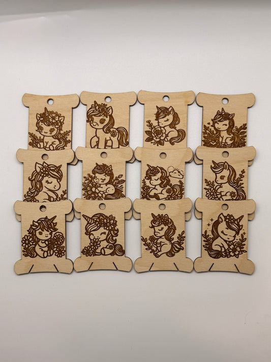 Unicorn Wooden Bobbins Set of 12 Embroidery Floss Organizer Cute Magical Cross Stitch Crafter Gift