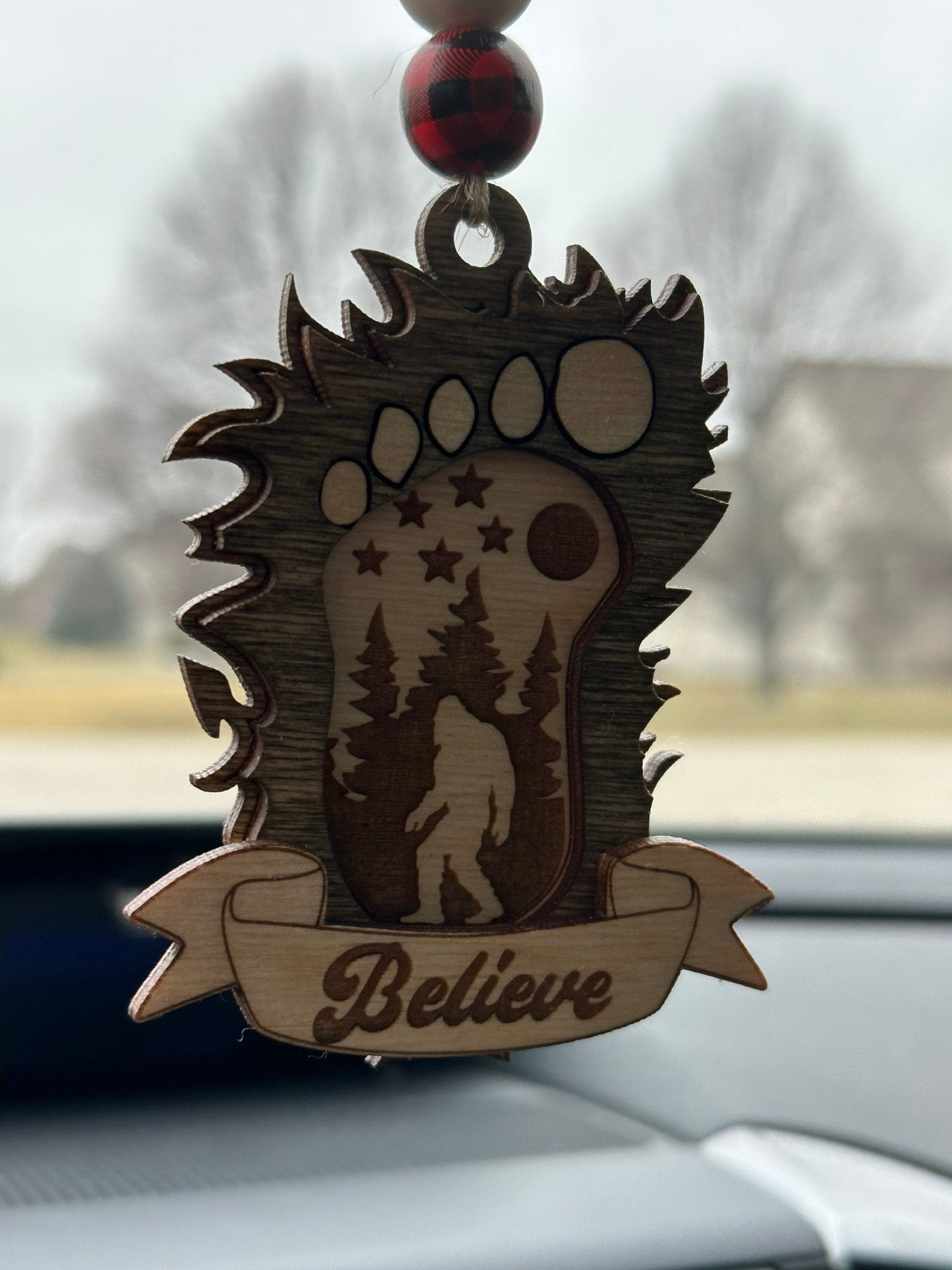 Bigfoot Car Hanging Rear View Mirror Accessory | Car Charm | Rear View Mirror Charm | Ornament - Obscurious Creations