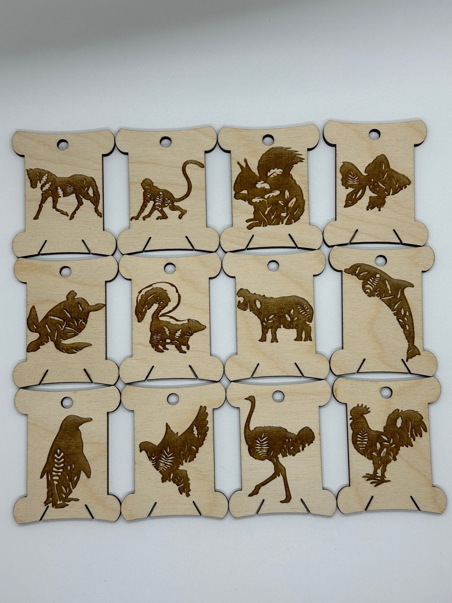 Floral Animal Silhouette Wooden Bobbins - Obscurious Creations