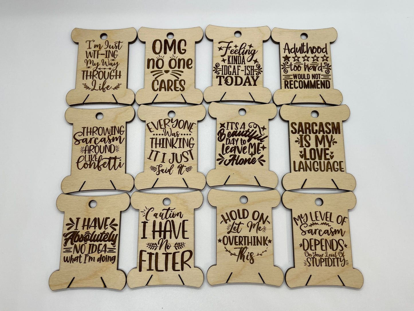 Sarcastic Sayings Wooden Bobbins Set of 12 Embroidery Floss Organizer Funny Cross Stitch Gift