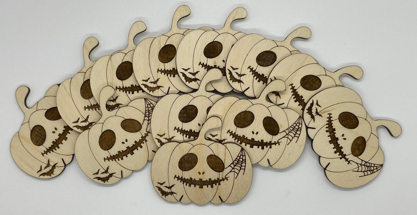 Jack O Lantern Wooden Bobbins Set of 12 Embroidery Floss Organizer Halloween Cross Stitch Gift