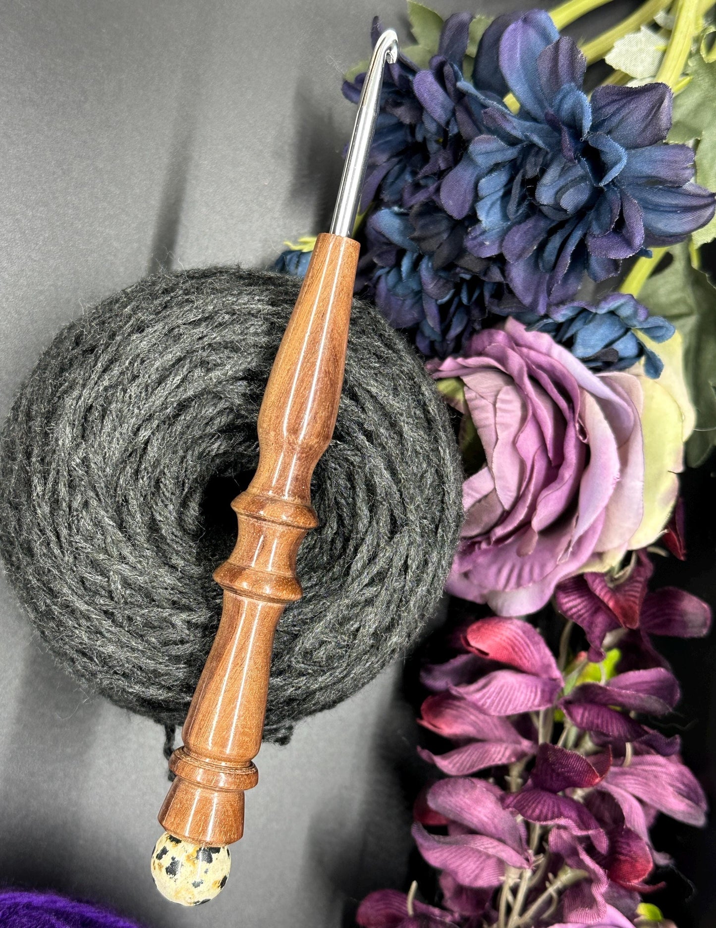 Crochet Hook, Handcrafted Ebony Wood, Ergonomic Design, 6 Inch Length