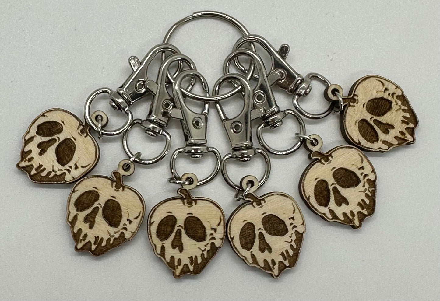 Spooky Apple Stitch Marker Set for Knitting and Crochet, Place Keepers, Charm Bracelet, Keychain - Obscurious Creations