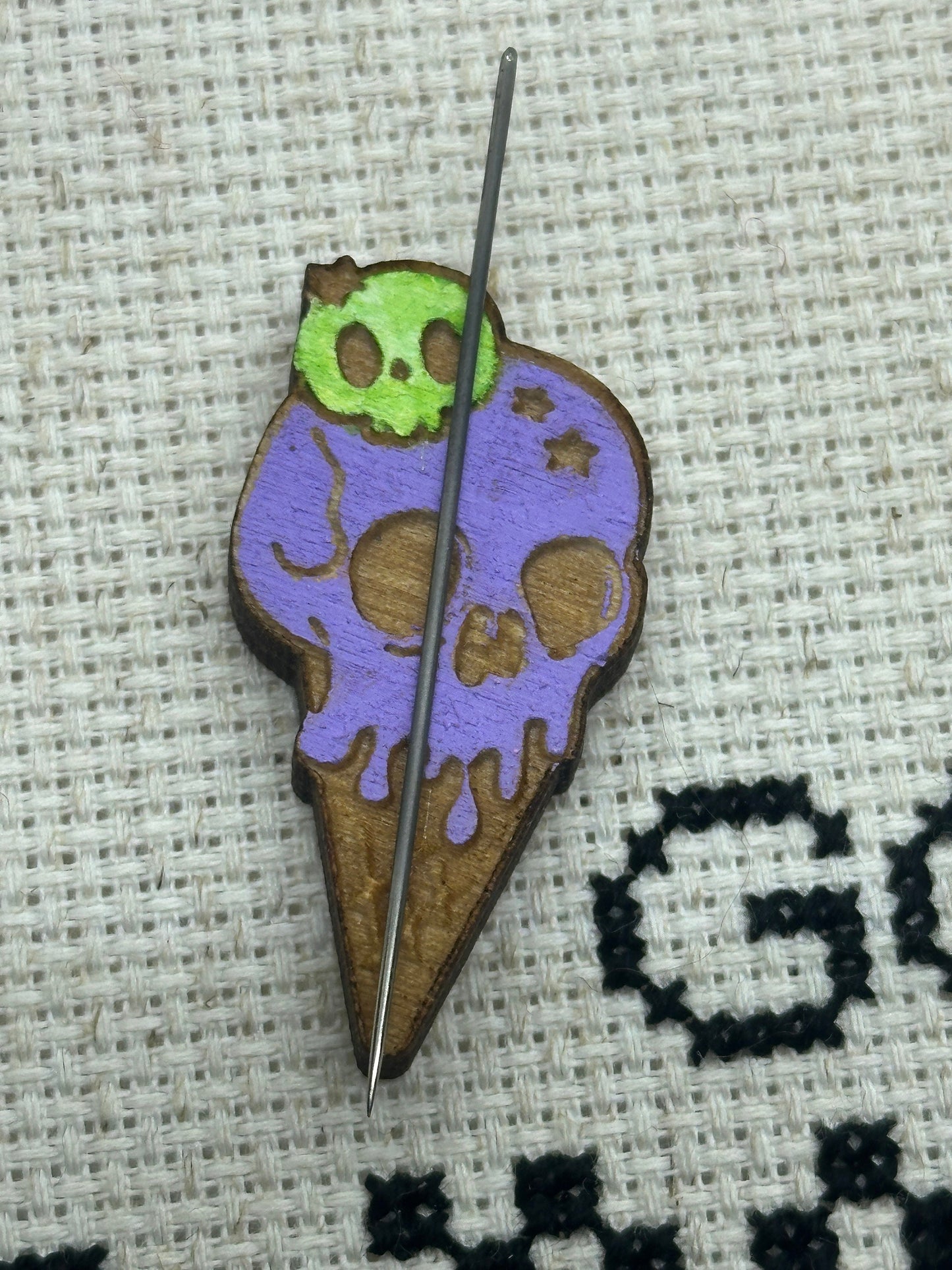 Skull Dripping Ice Cream Needle Minder - Embroidery | Cross Stitch | Needlepoint | Crewel